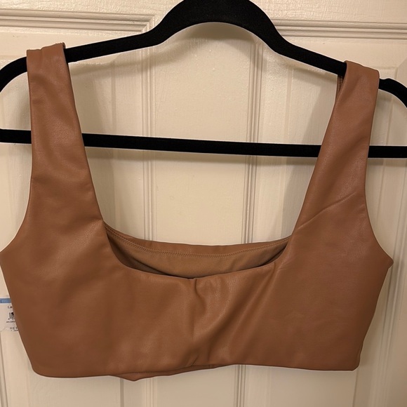 Skims Brown Faux Leather Crop Top 2X NWT - Picture 3 of 5